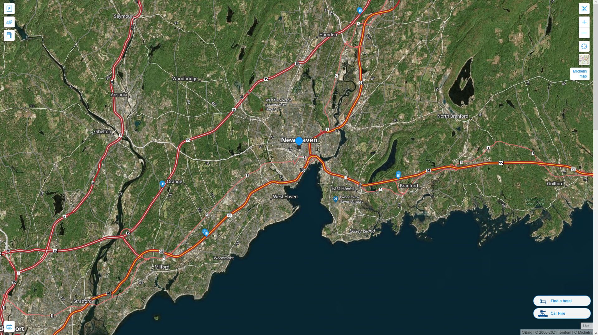 New Haven Connecticut Highway and Road Map with Satellite View